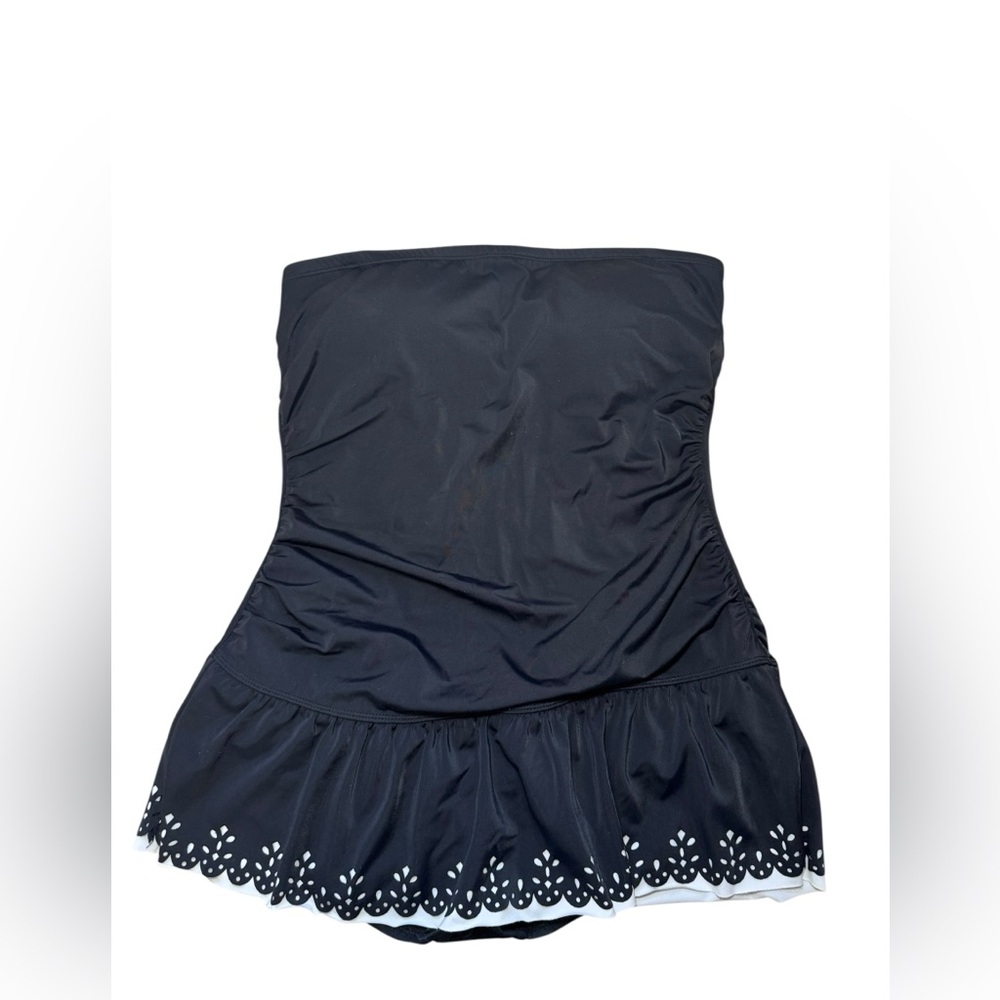 Relativity Black Swimsuit with Eyelet Hem (has removable‎ straps) Sz L EUC